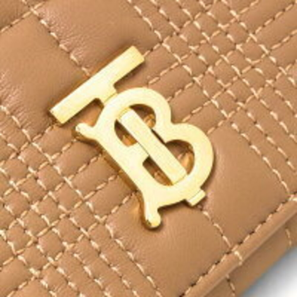 Burberry Quilted Wallet Lola Brown Check Beige Camel Long - Picture 3 of 5